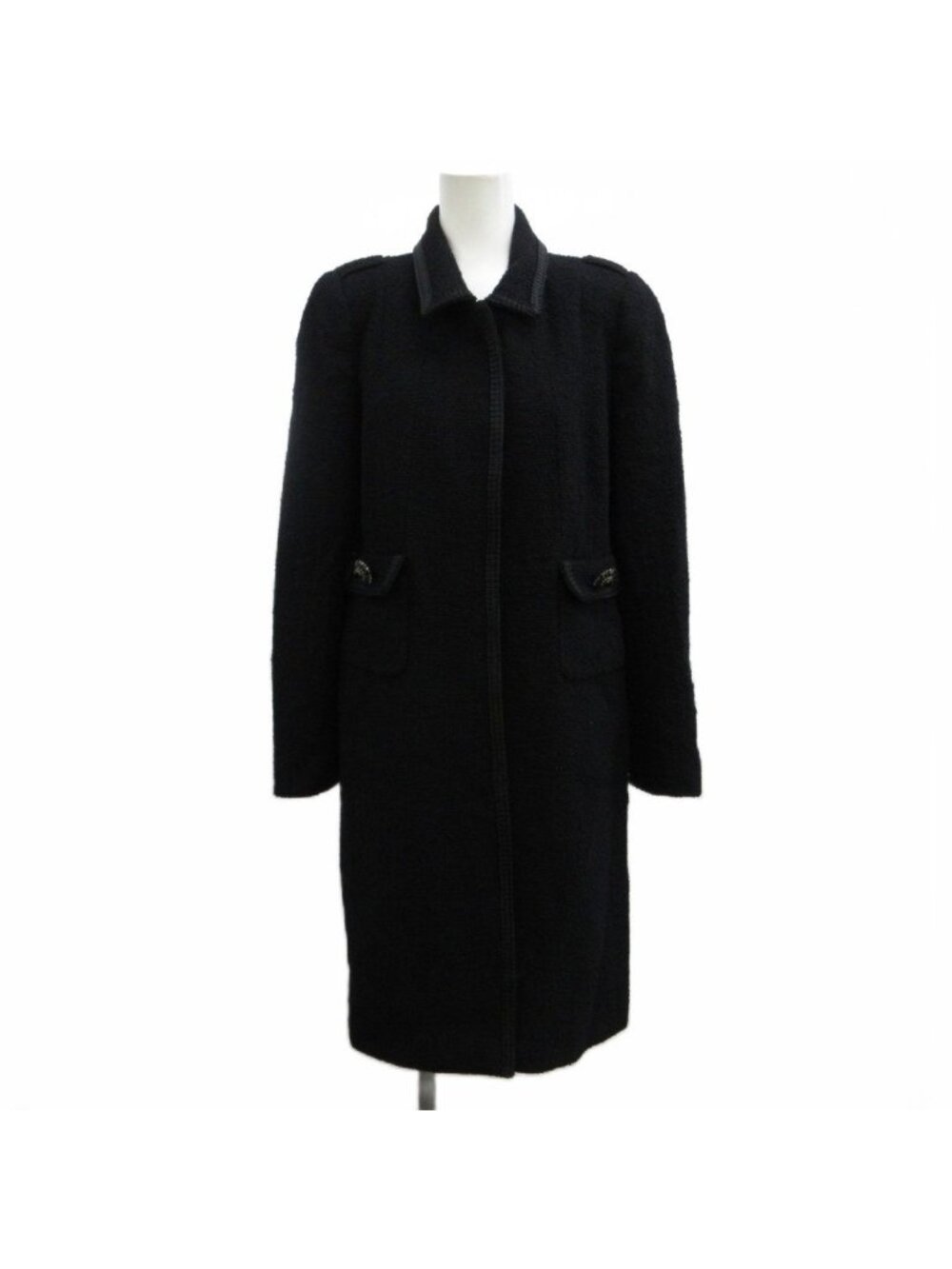 Max Mara Coat Outer Wool 42 Black Tweed Visual Decoration Long Sleeve Length PP